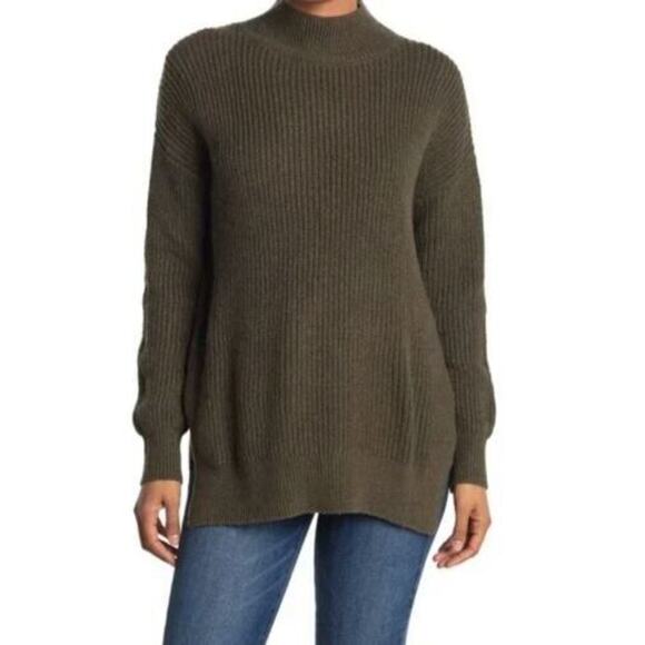 Abound Women's Mock Neck Rib Knit Pullover Tunic Sweater in Olive Night XSmall - Picture 1 of 5